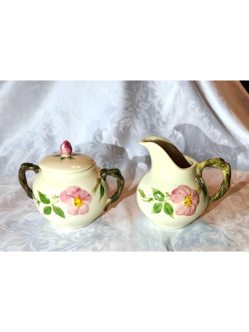 Franciscan Desert Rose Lidded Sugar Bowl & Creamer Set Vintage Hand-Painted Cera